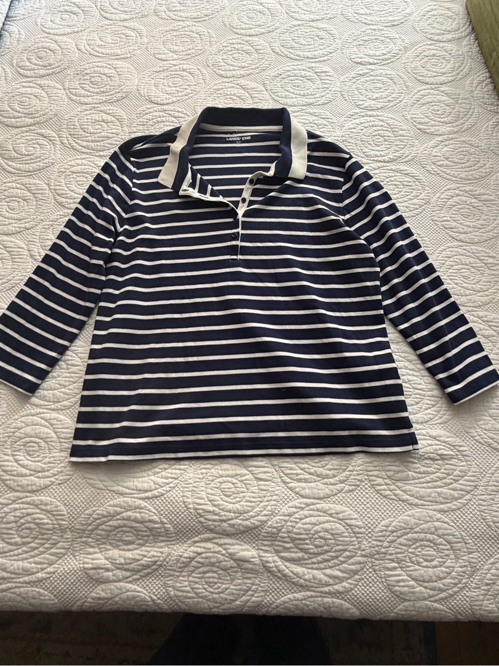 Lands' End Navy and White Striped Kids Polo